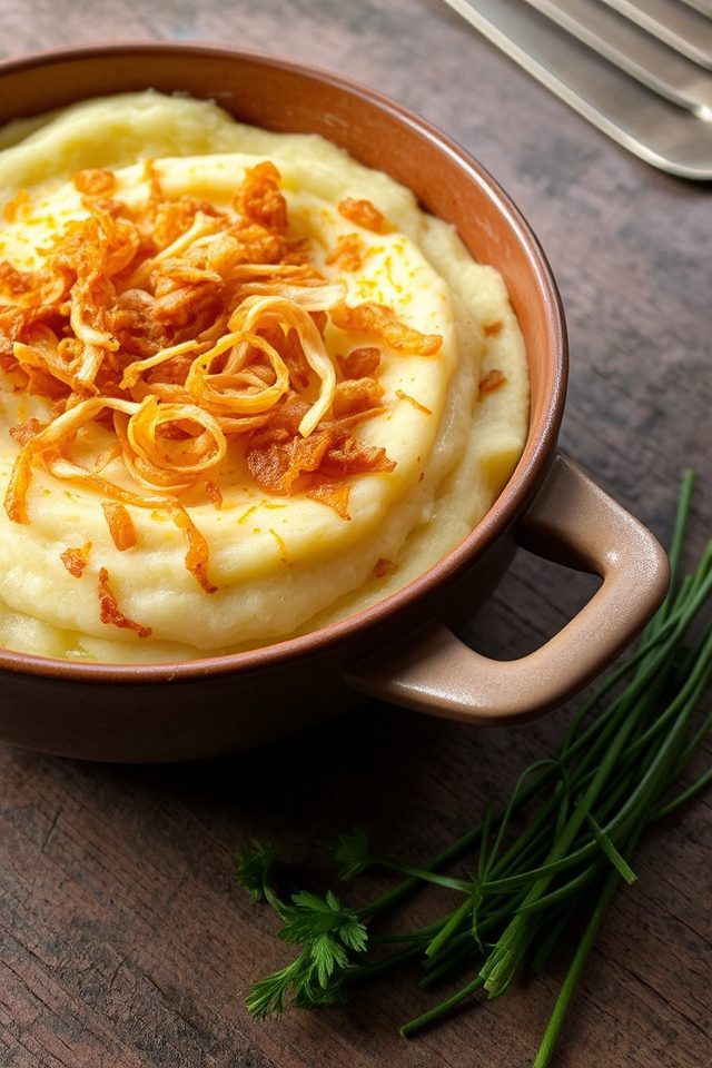 crispy shallots top potatoes