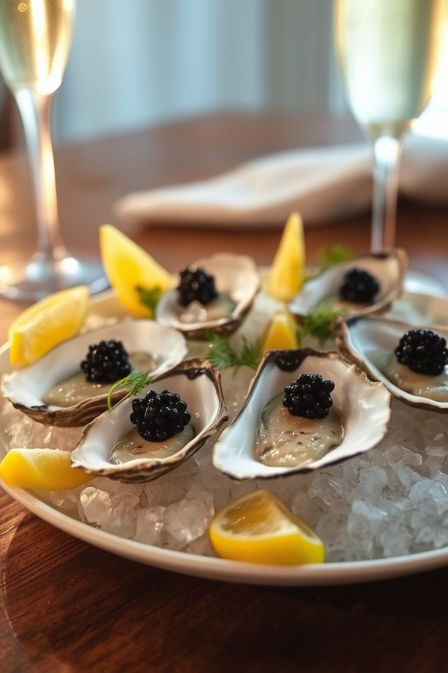 elegant champagne oysters caviar