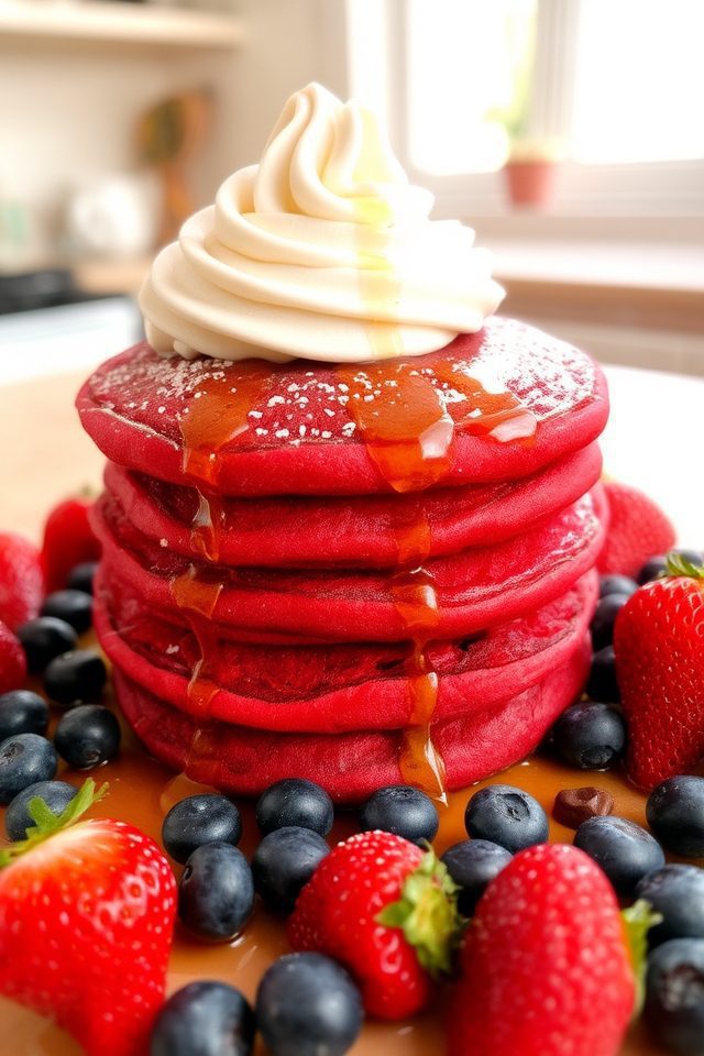 elegant red velvet pancakes