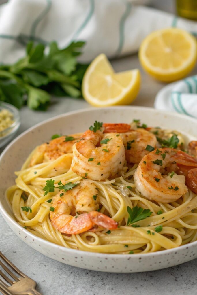 garlic shrimp linguine dish