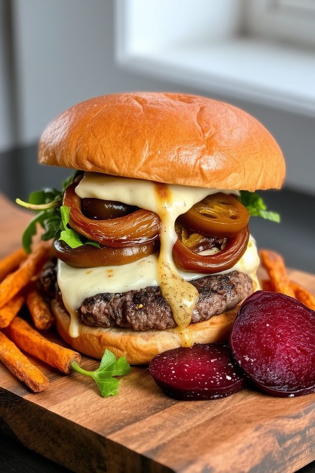gourmet burgers with toppings