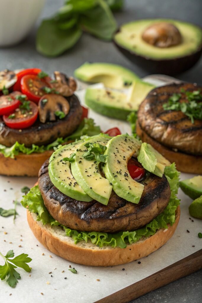 mushroom burgers with avocado