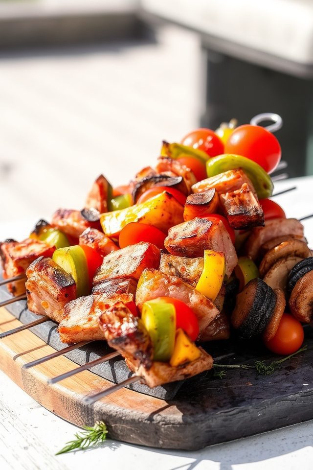 grilled ham vegetable kabobs
