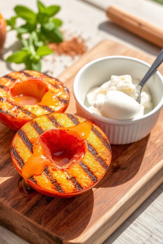 grilled peaches drizzled honey