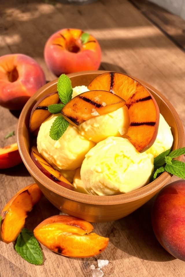 grilled peaches infused ice cream
