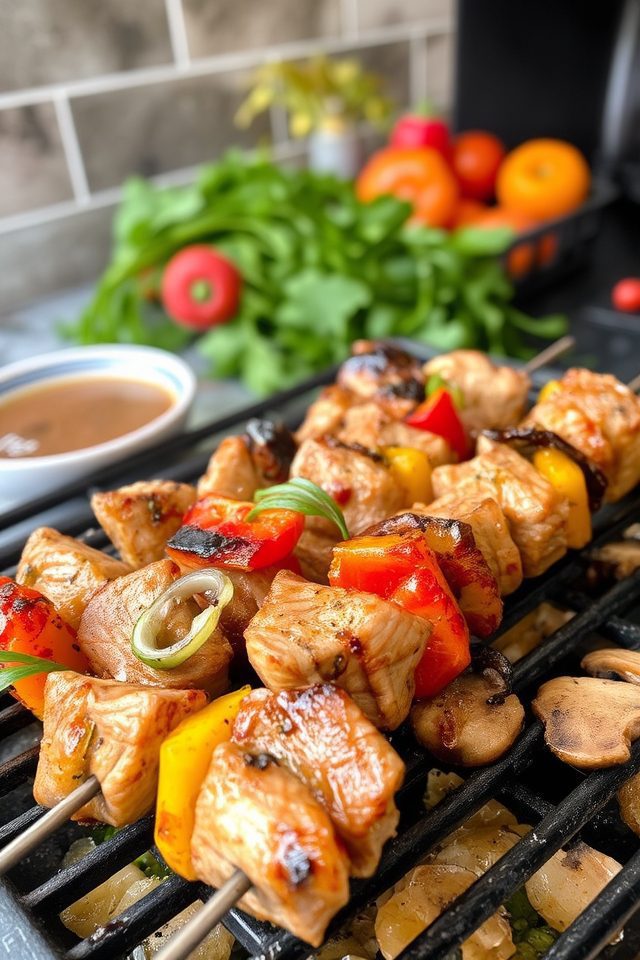 grilled pork kabob meal