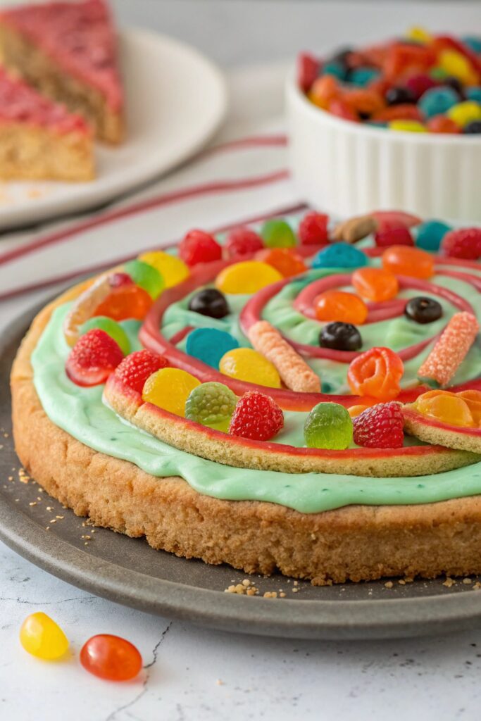 colorful candy dessert pizza