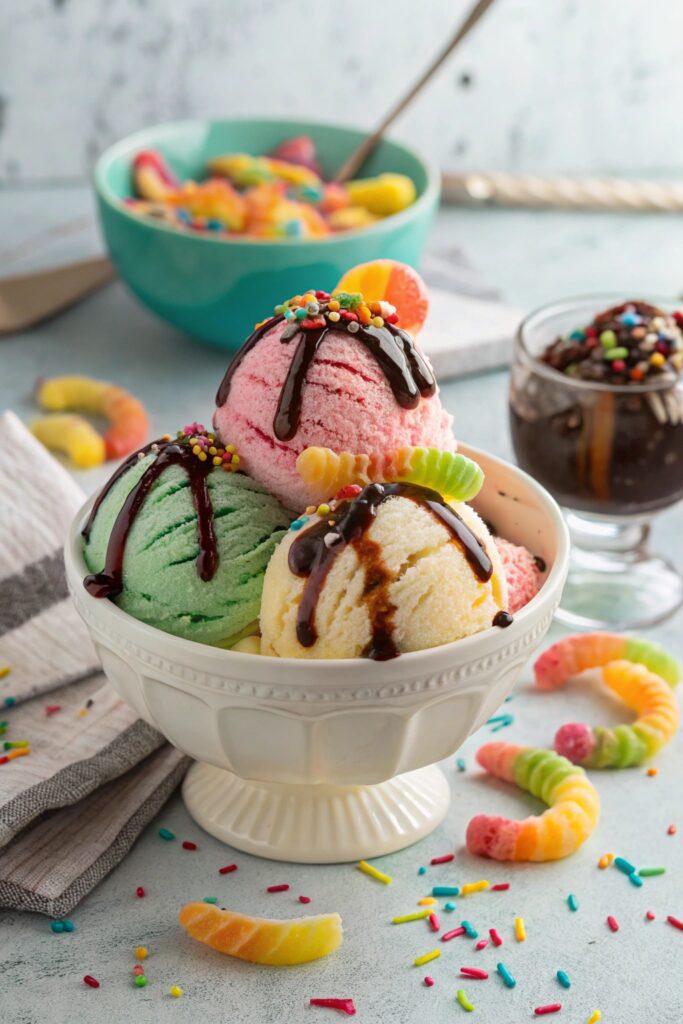 gummy worm ice cream sundae