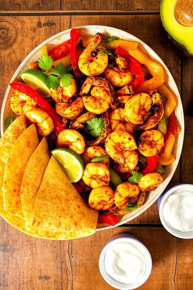 honey lime shrimp fajitas