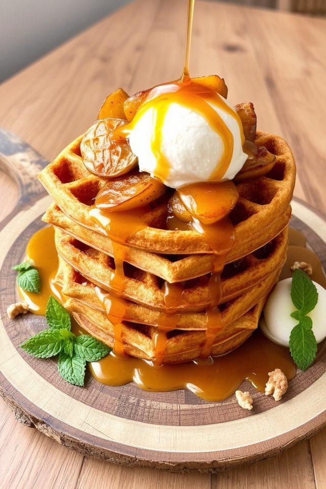 indulgent caramel apple waffles