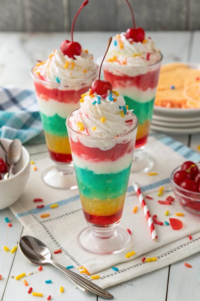 colorful jell o ice cream sundae