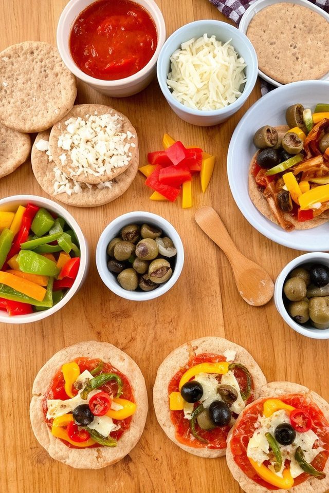 kids create veggie pizzas