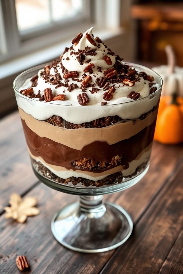 layered chocolate pecan trifle