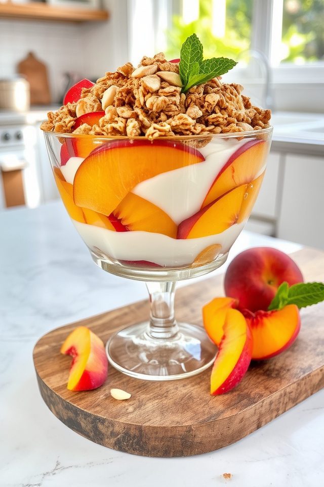 layered peach yogurt parfait