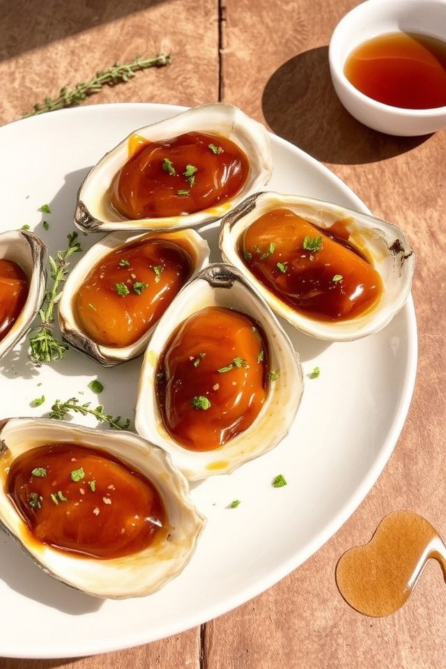 maple glazed grilled oysters