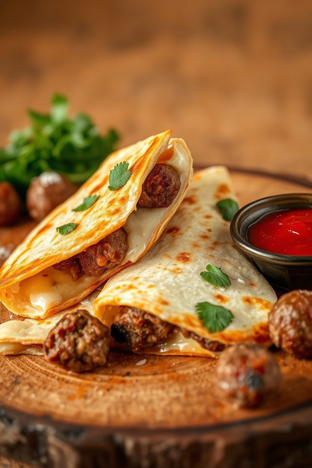 meatball filled crispy tortillas