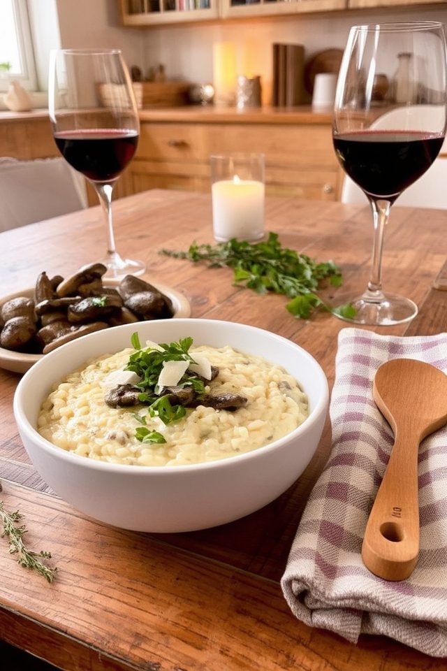 mushroom risotto and barbera