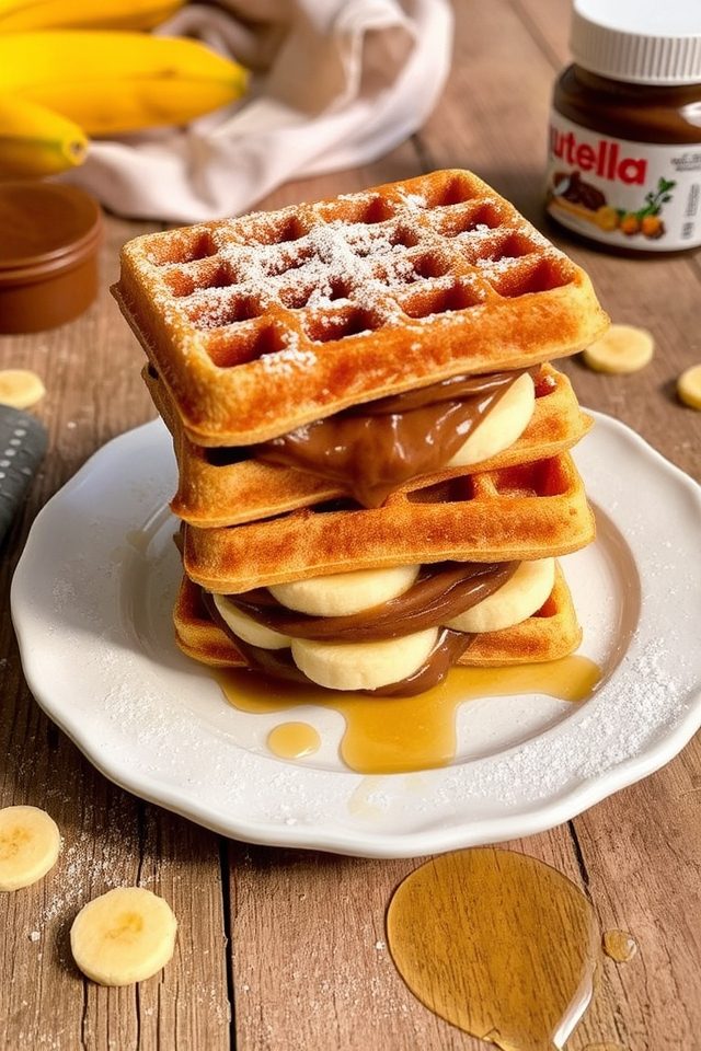 nutella banana waffle sandwiches
