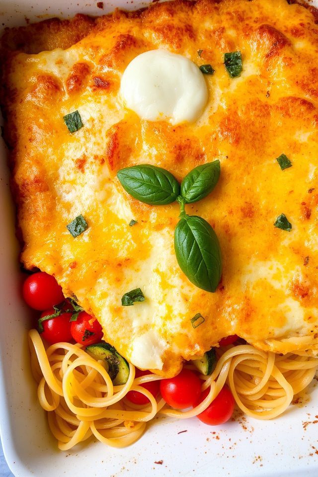 pasta with melted mozzarella