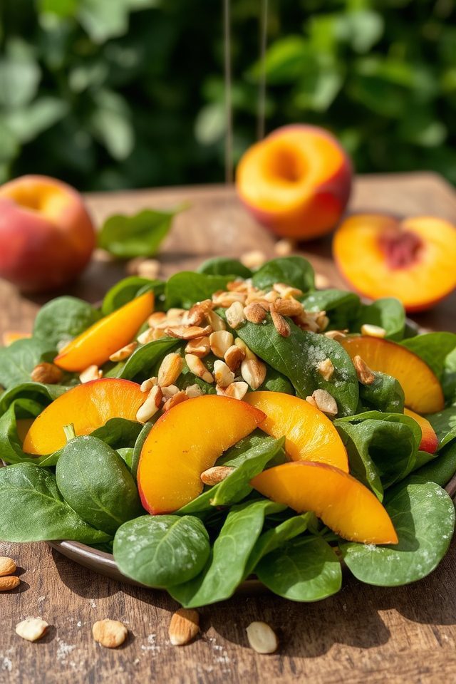 peach almond spinach salad