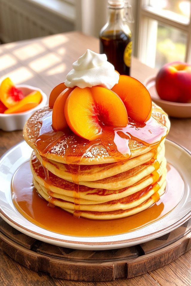 peach infused fluffy pancakes