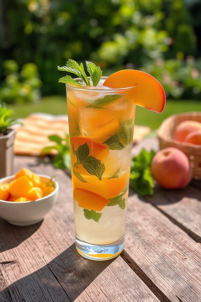 peach infused minty cocktail