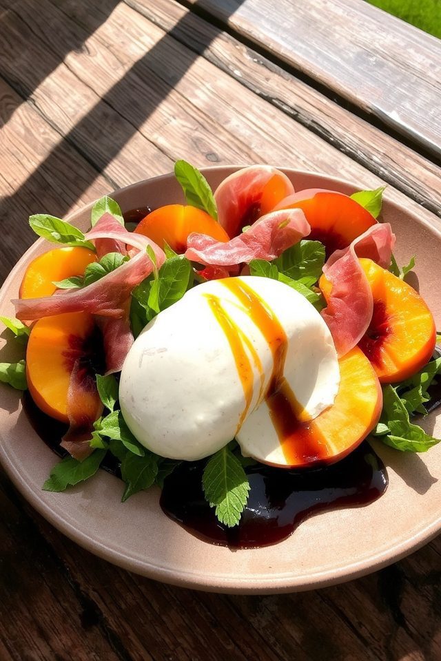 peachy prosciutto burrata delight