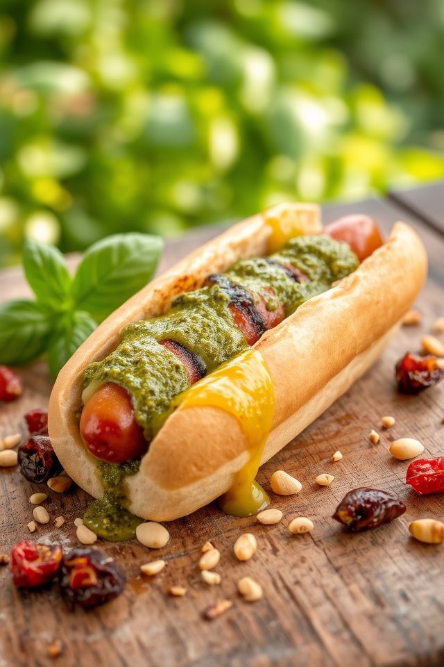 pesto mozzarella hot dog