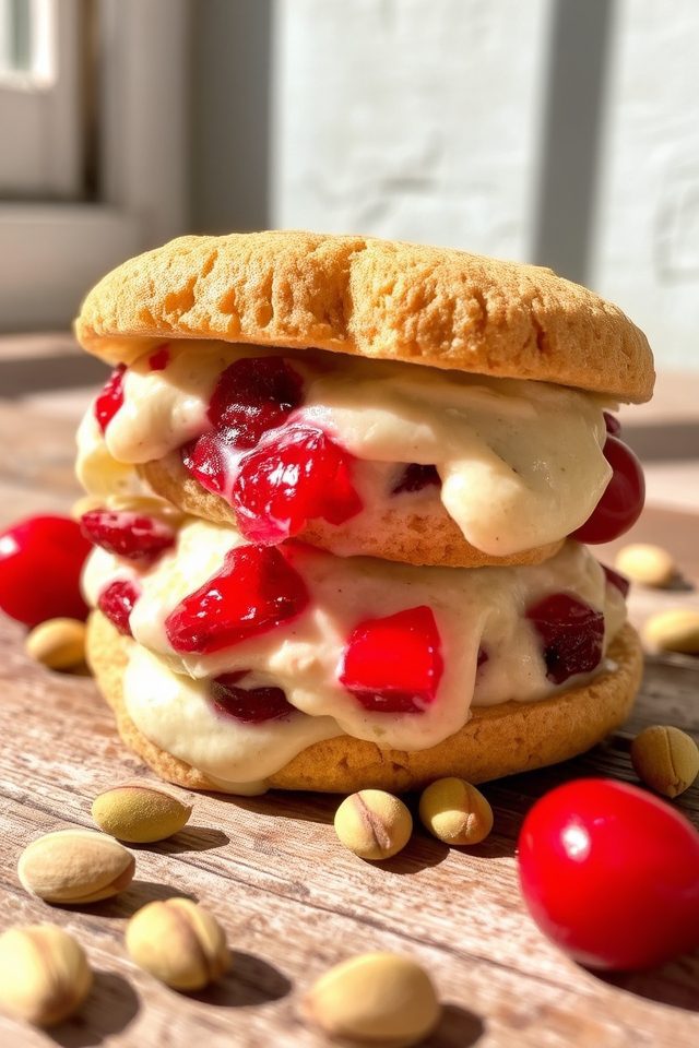 pistachio cherry ice cream sandwiches