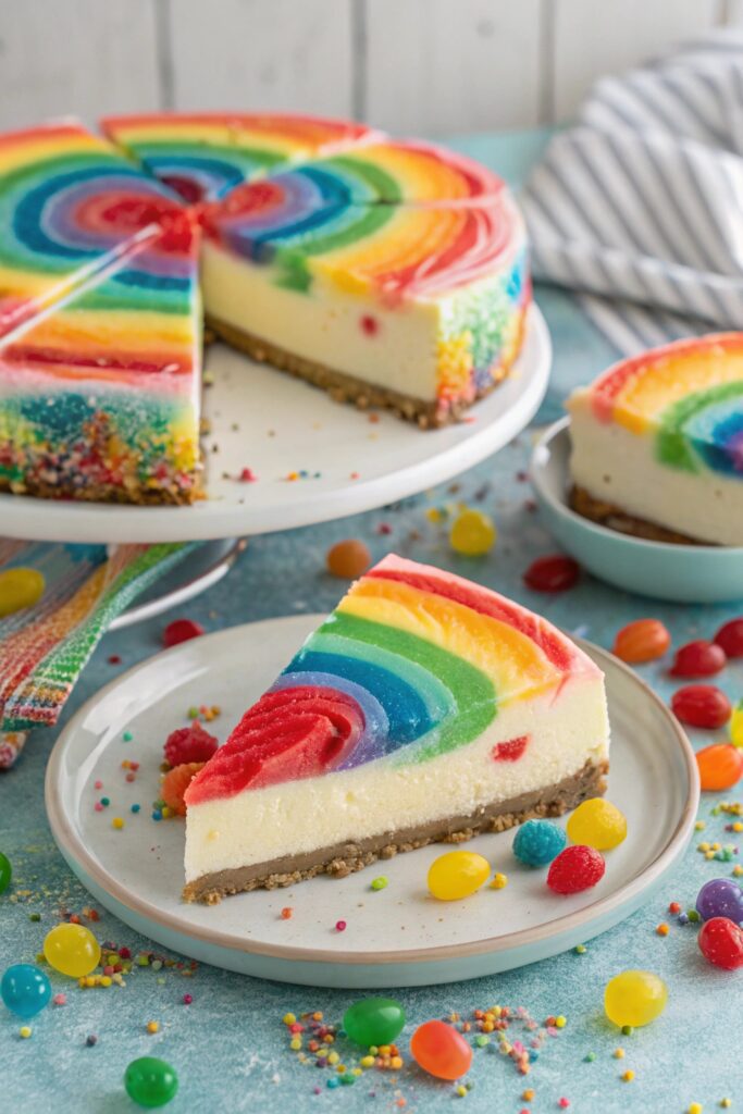 rainbow candy cheesecake delight
