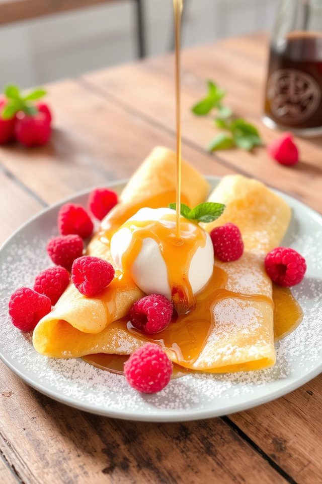 raspberry crepes with cream