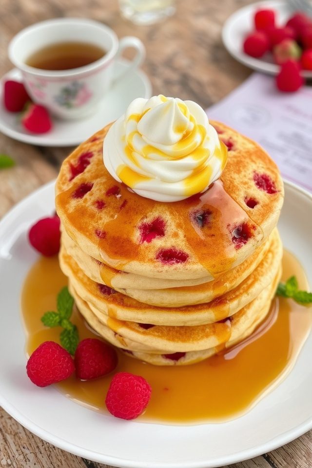 raspberry infused fluffy pancakes