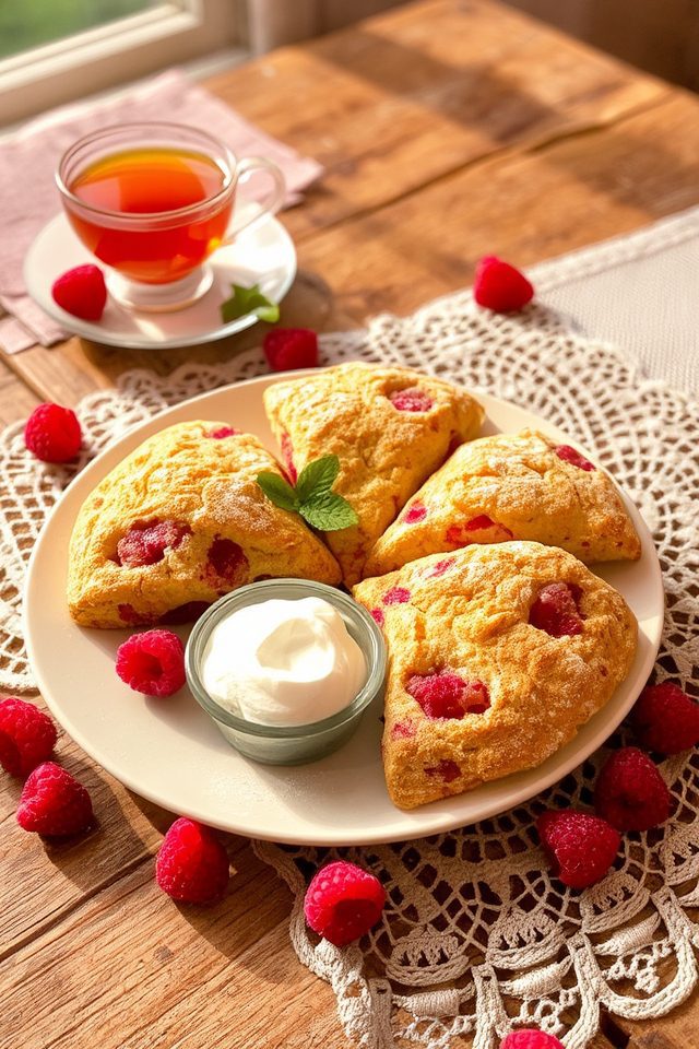 raspberry scones with clotted cream