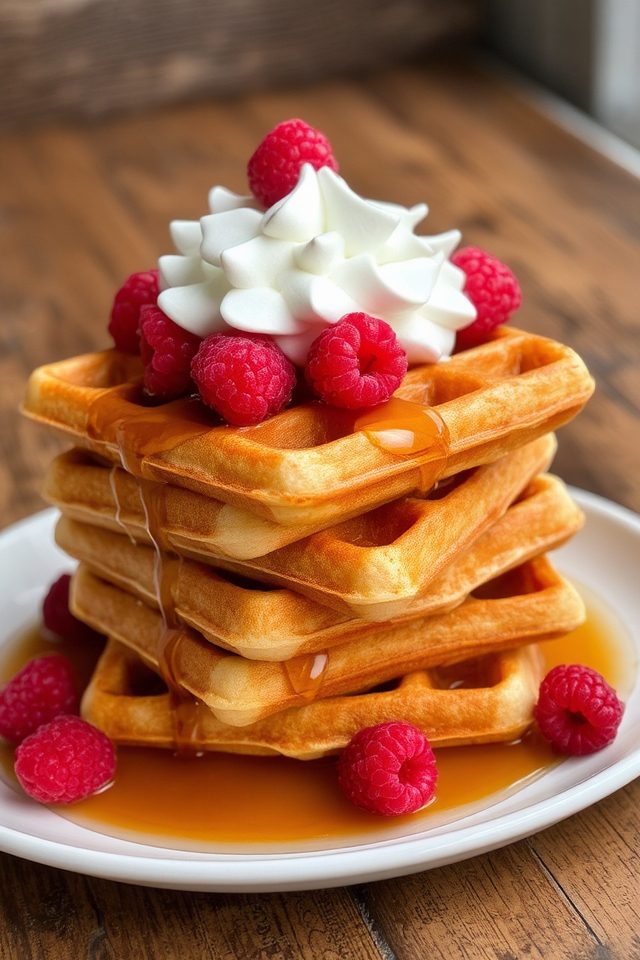 raspberry waffles with cream