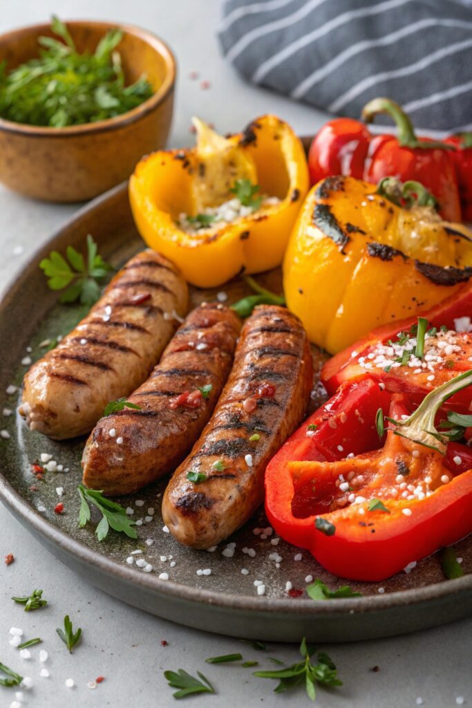 grilled sausages with peppers