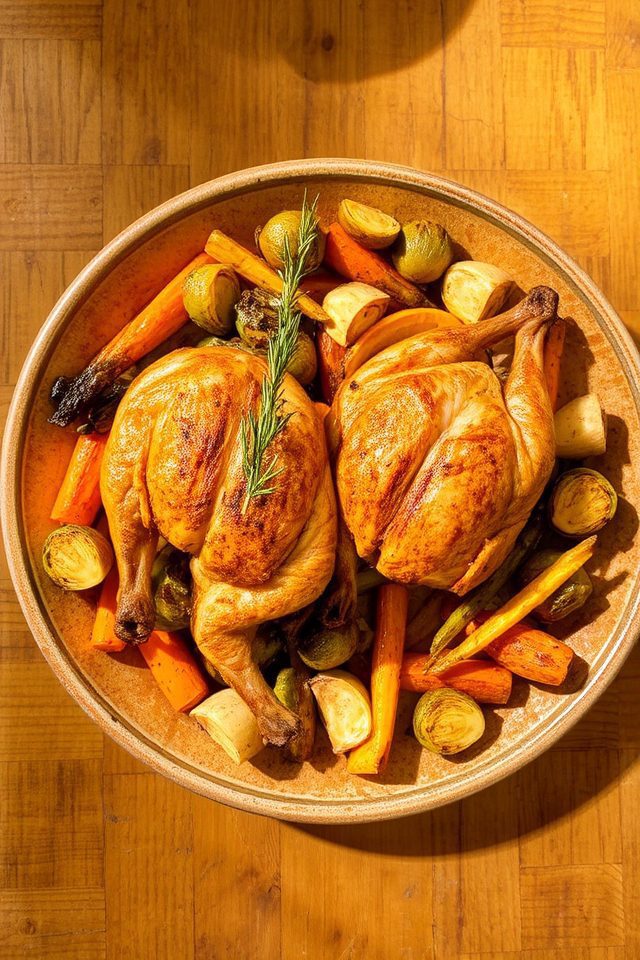 roasted quail root vegetables