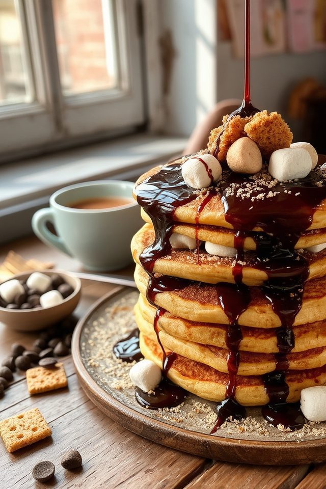 s mores inspired fluffy pancakes