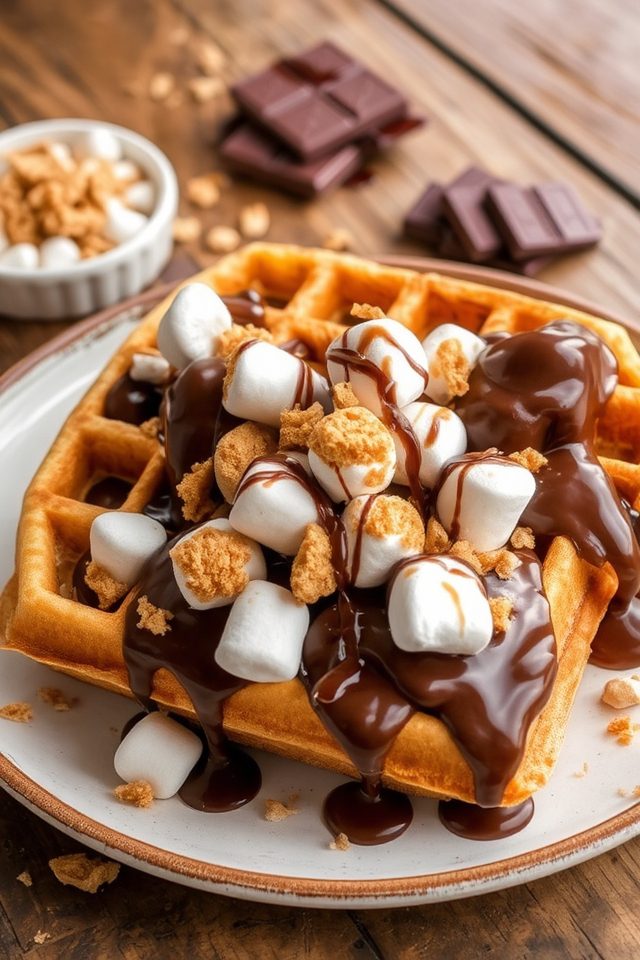 s mores inspired waffle dessert