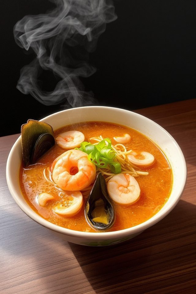 savory seafood ramen dish