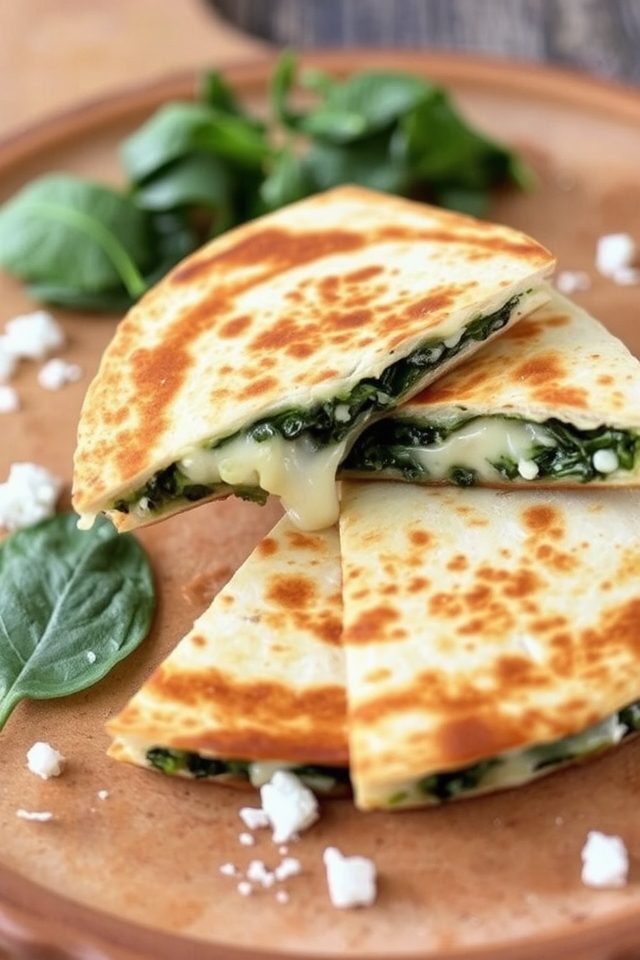 savory spinach feta quesadillas