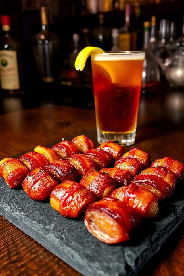 scotch cocktail and bacon dates
