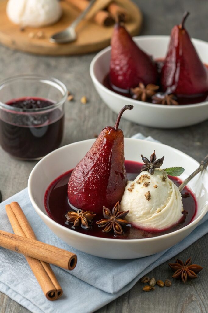 shiraz poached pears dessert