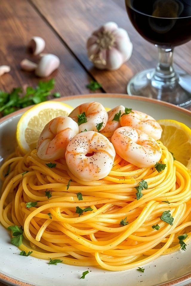 shrimp scampi with linguine