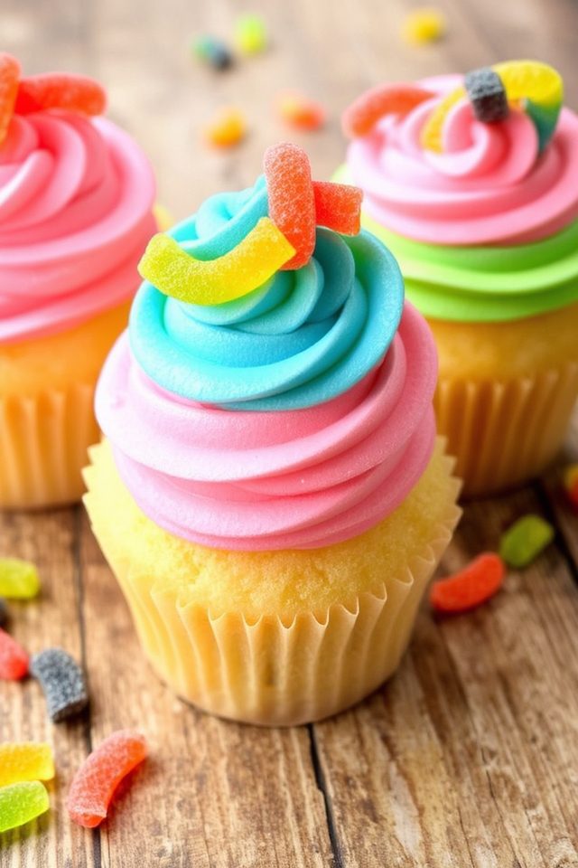 sour gummy worm cupcakes