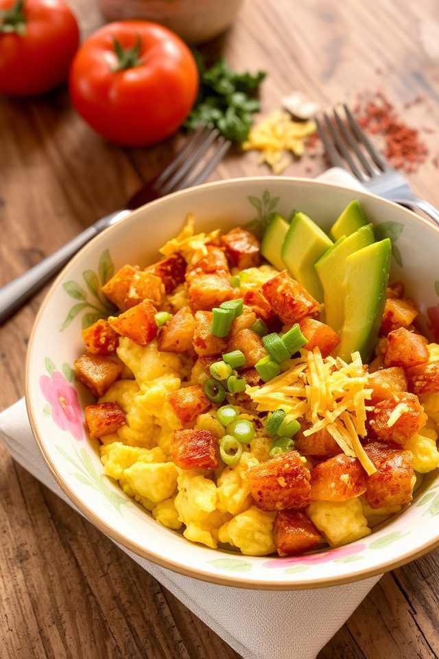 spam and eggs breakfast bowls