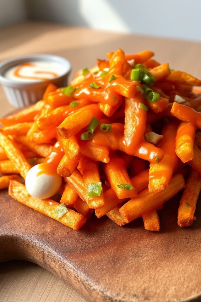 spicy buffalo sauce fries