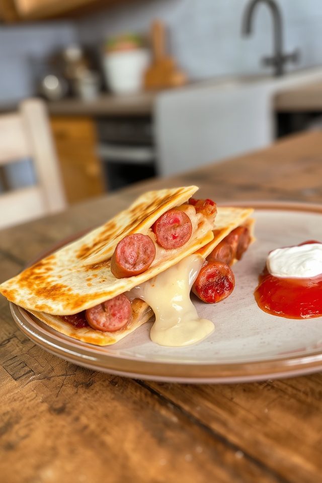 spicy sausage cheese quesadillas