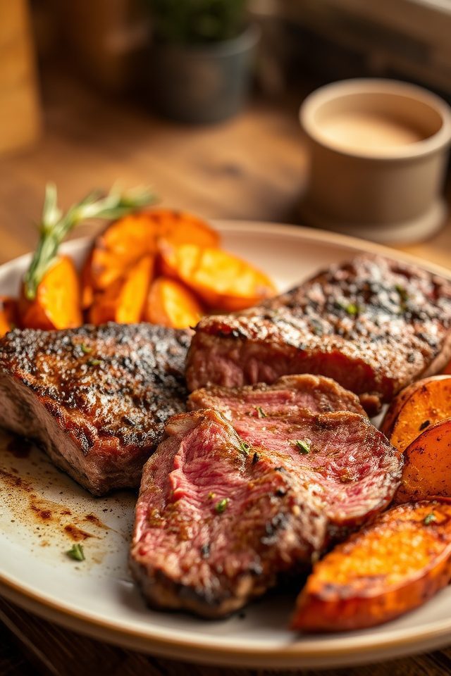 steak and sweet potatoes
