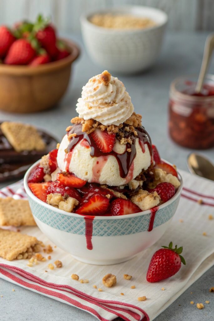 decadent strawberry shortcake sundae