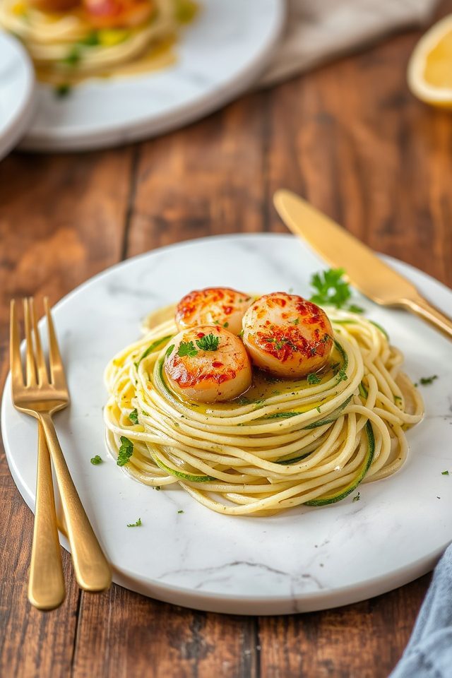succulent garlic zoodle scallops
